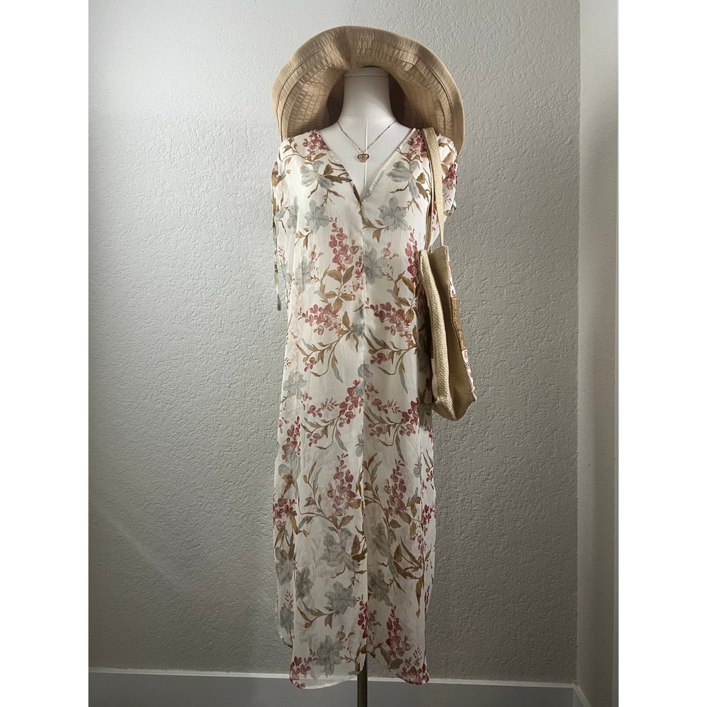 Vince Camuto Floral Chiffon Maxi Dress Sheer Duster Swim Cover Up Kimono [Size]